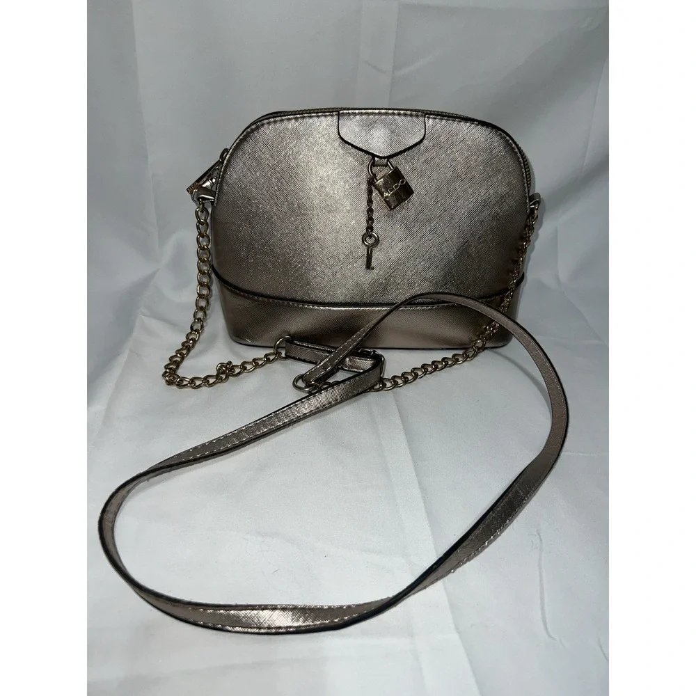 Aldo Crossbody Purse Metallic Rose Gold Handbag Faux Leather Strap